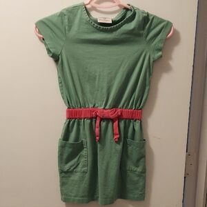 Hanna Andersson Green Casual Dress with Flutter Sleeves and Crew Neck